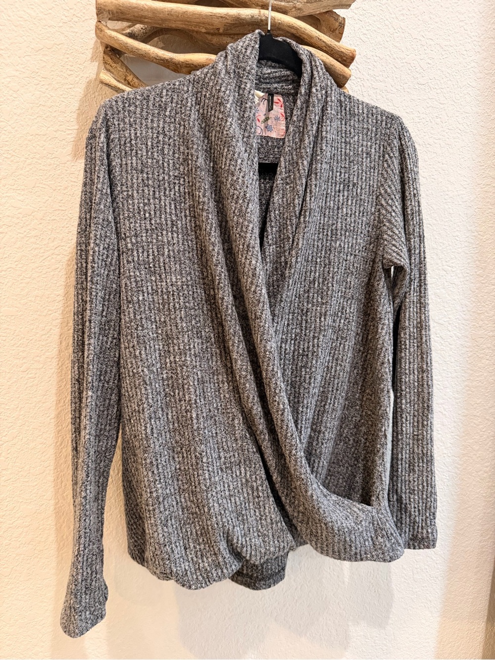 Anthropologie Gray Ribbed Wrap-Front Women’s Sweater sz S M